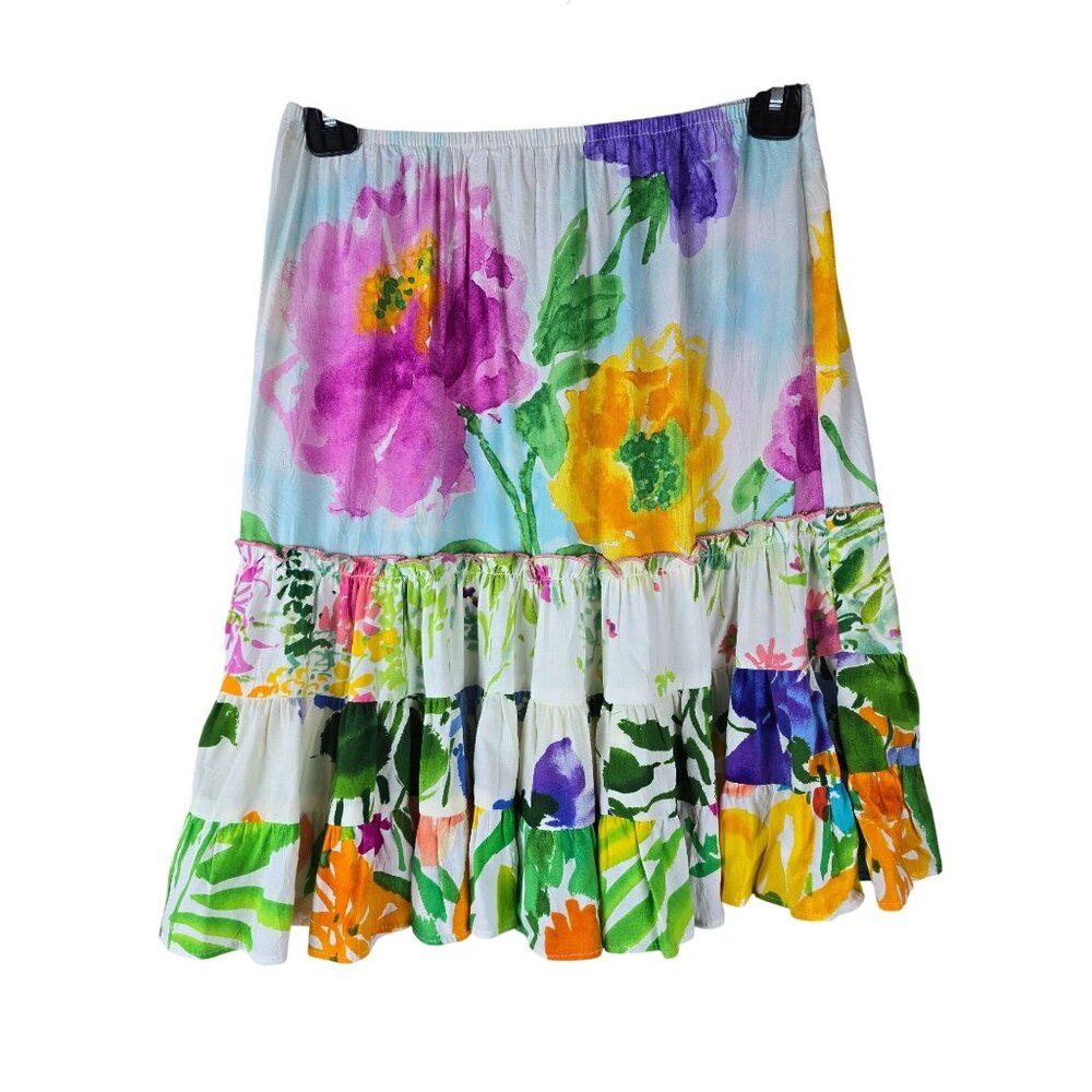Jams World Sky Flower Ruffle‎ Tiered Skirt Multicolor Art to Wear Boho Summer